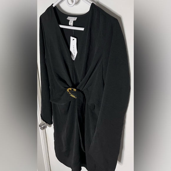 Topshop black horn ring mini long sleeve dress - Picture 4 of 14